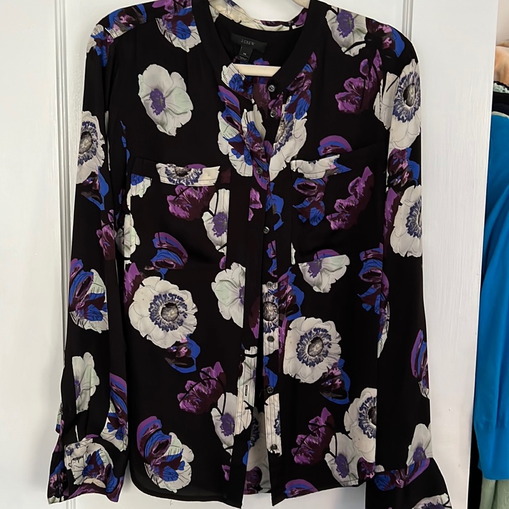 J.Crew Size 14 Silk Blend Button Down Moody Floral Blouse.